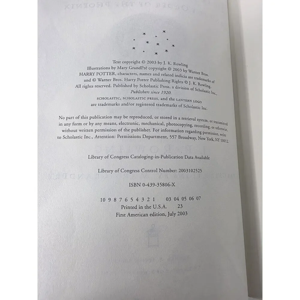 Harry Potter and the Order of the Phoenix First American Edition 1st Printing HC